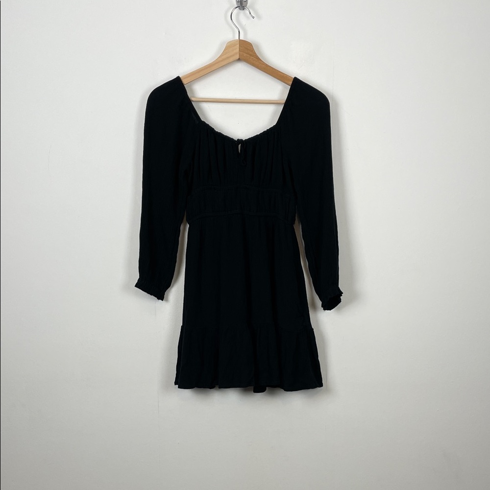 Hollister Babydoll 3/4 Sleeve Goth Tie Neck Y2K Elegant Black Women's XS Romper